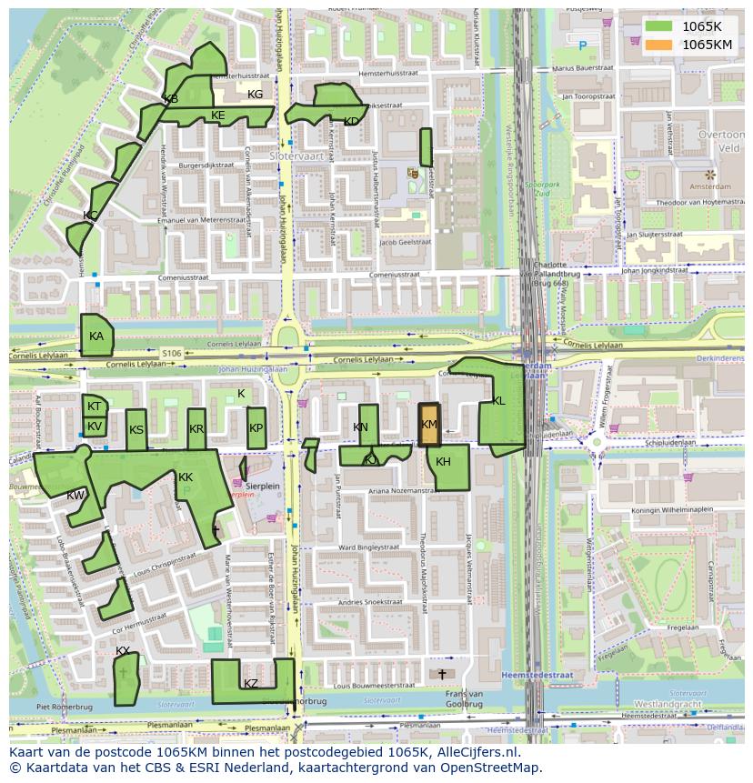 Afbeelding van het postcodegebied 1065 KM op de kaart.
