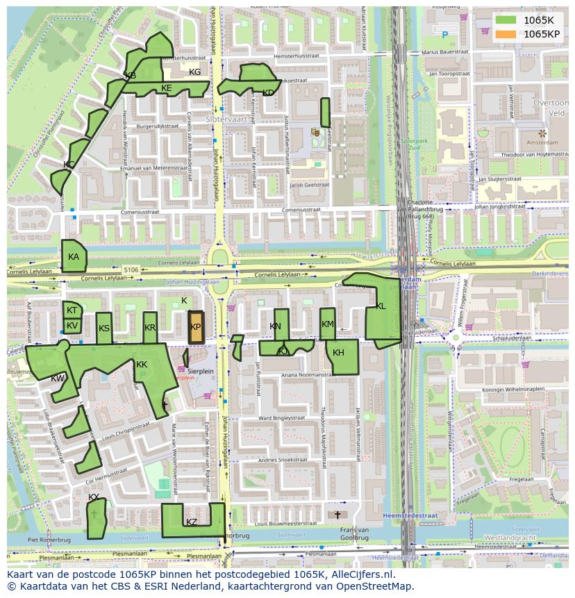 Afbeelding van het postcodegebied 1065 KP op de kaart.