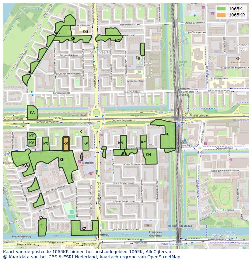 Afbeelding van het postcodegebied 1065 KR op de kaart.