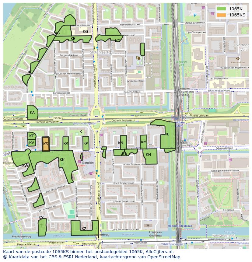 Afbeelding van het postcodegebied 1065 KS op de kaart.