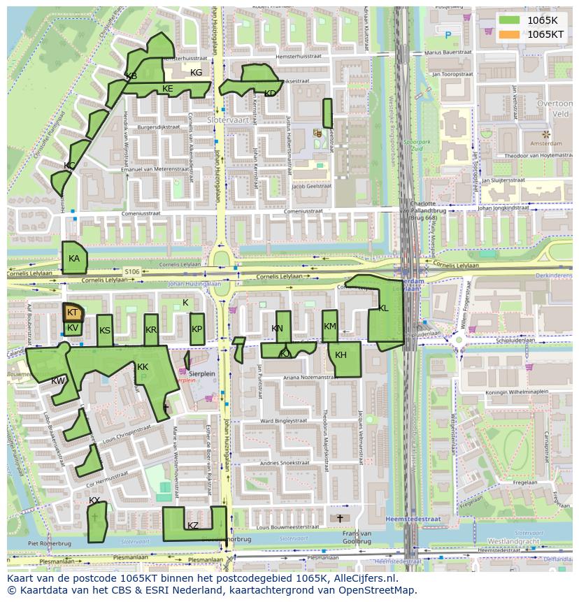 Afbeelding van het postcodegebied 1065 KT op de kaart.
