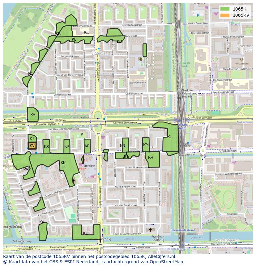 Afbeelding van het postcodegebied 1065 KV op de kaart.