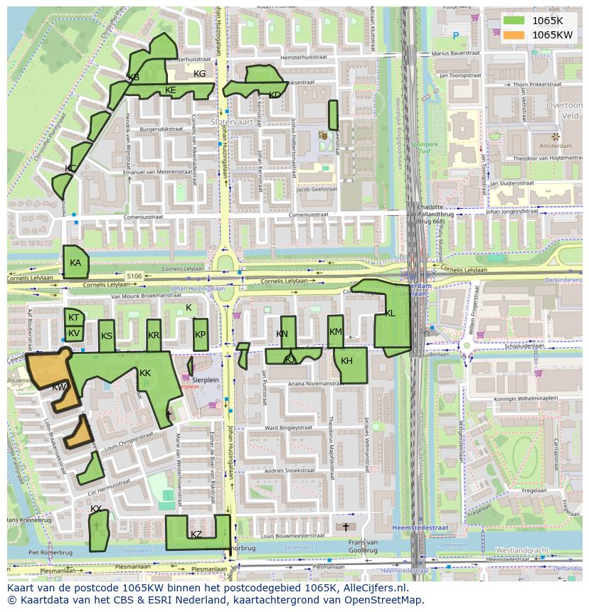 Afbeelding van het postcodegebied 1065 KW op de kaart.