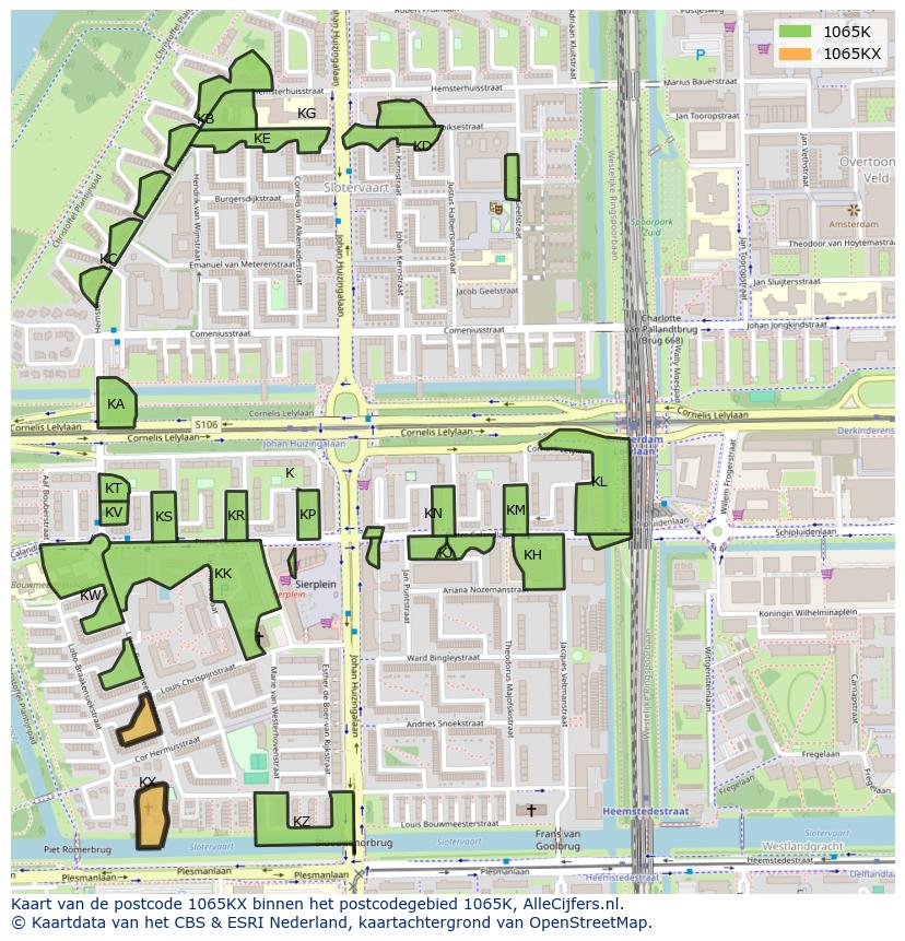 Afbeelding van het postcodegebied 1065 KX op de kaart.
