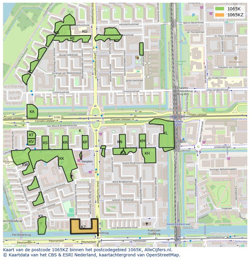 Afbeelding van het postcodegebied 1065 KZ op de kaart.