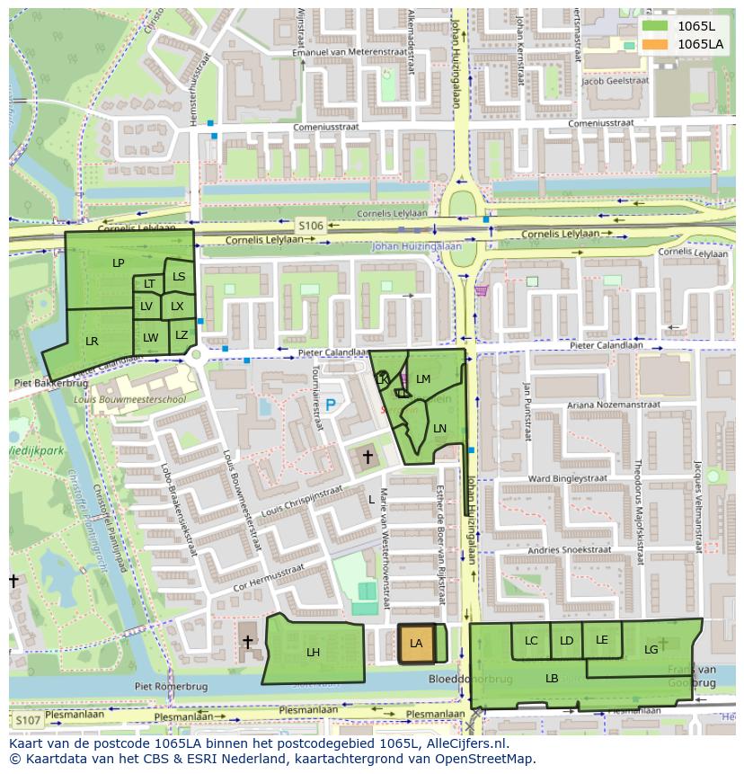 Afbeelding van het postcodegebied 1065 LA op de kaart.