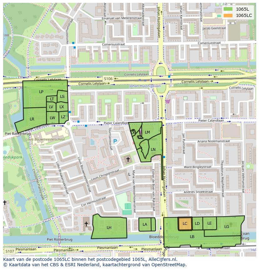 Afbeelding van het postcodegebied 1065 LC op de kaart.