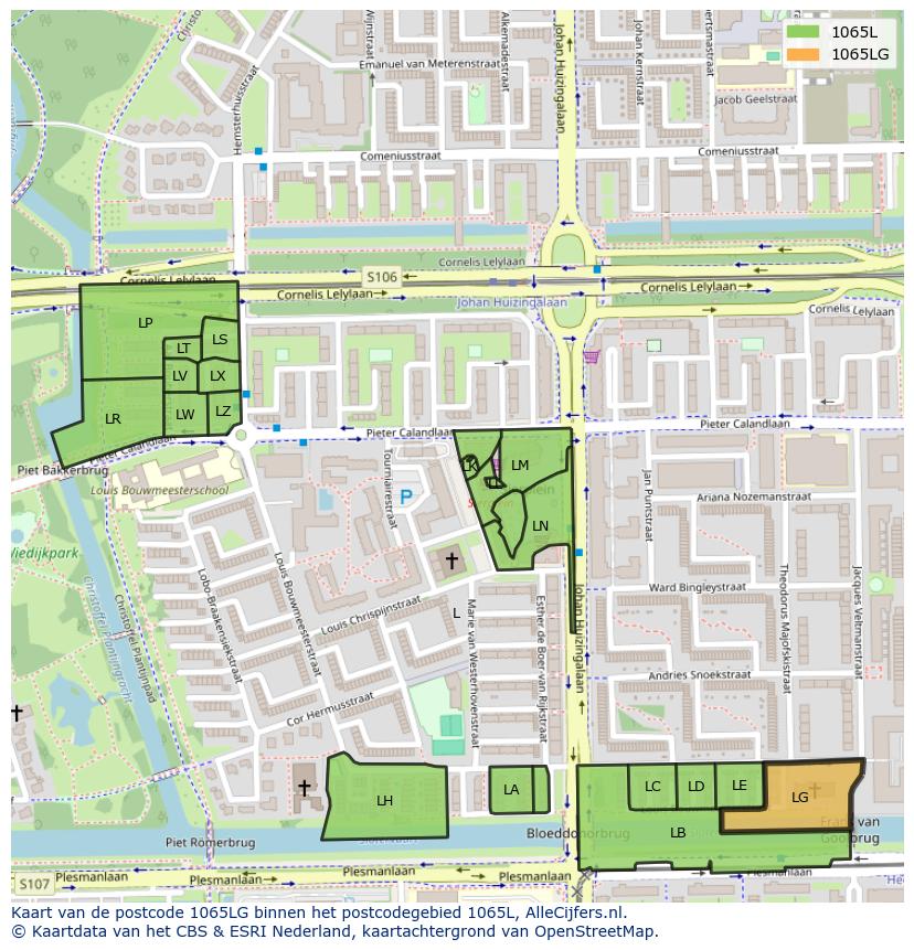 Afbeelding van het postcodegebied 1065 LG op de kaart.
