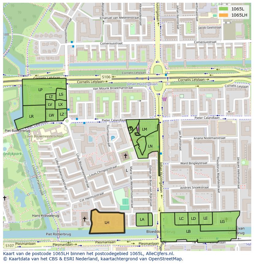Afbeelding van het postcodegebied 1065 LH op de kaart.