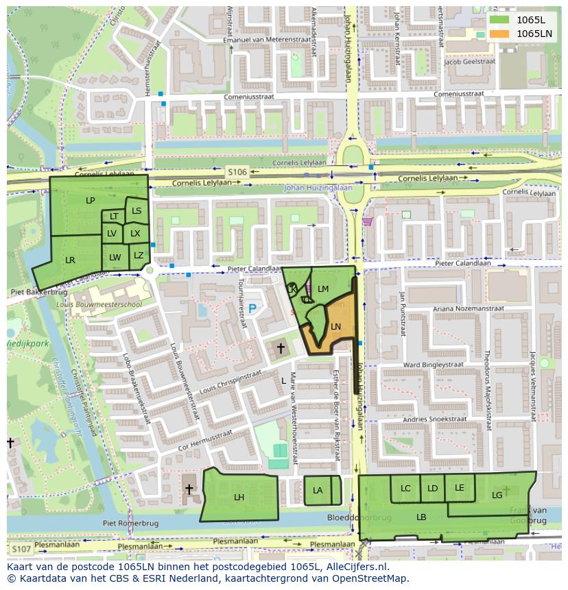 Afbeelding van het postcodegebied 1065 LN op de kaart.