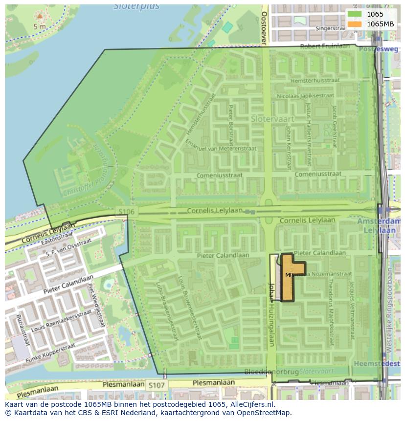 Afbeelding van het postcodegebied 1065 MB op de kaart.