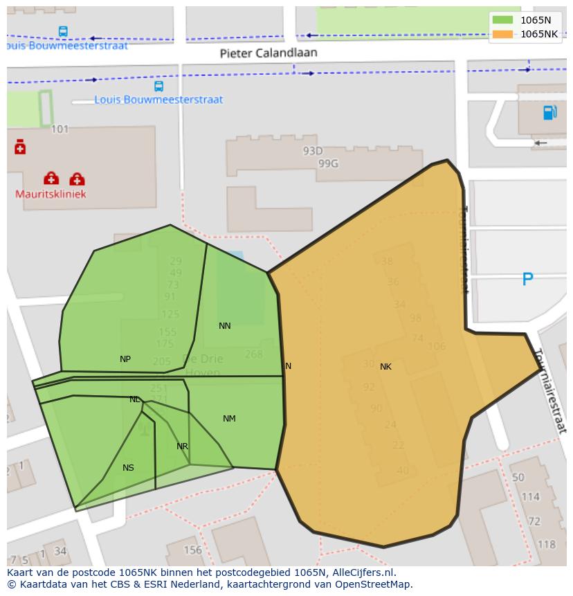 Afbeelding van het postcodegebied 1065 NK op de kaart.