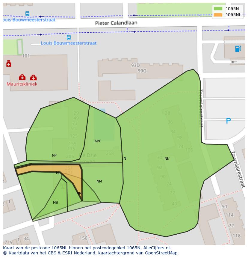 Afbeelding van het postcodegebied 1065 NL op de kaart.