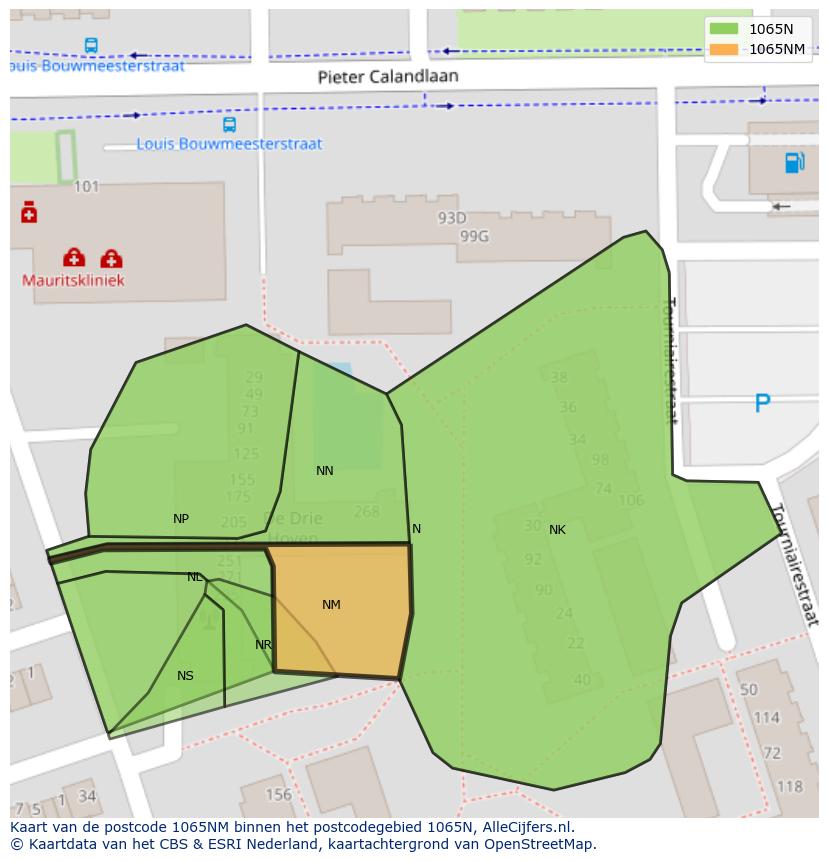 Afbeelding van het postcodegebied 1065 NM op de kaart.
