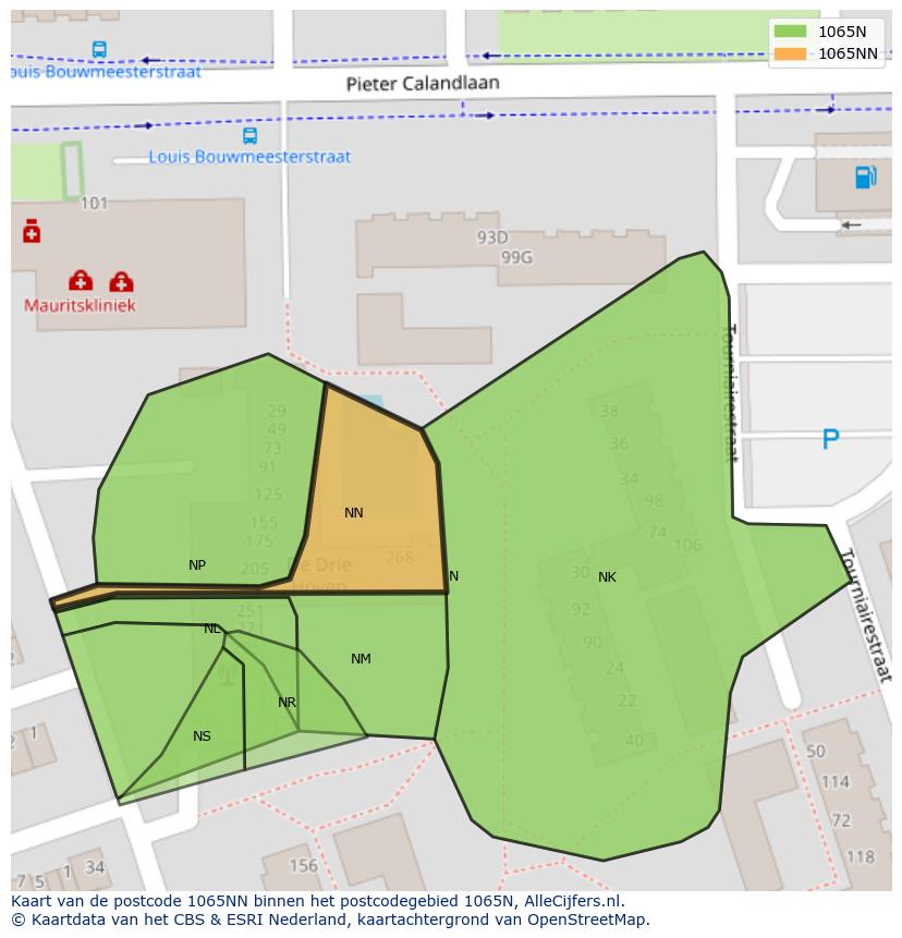 Afbeelding van het postcodegebied 1065 NN op de kaart.