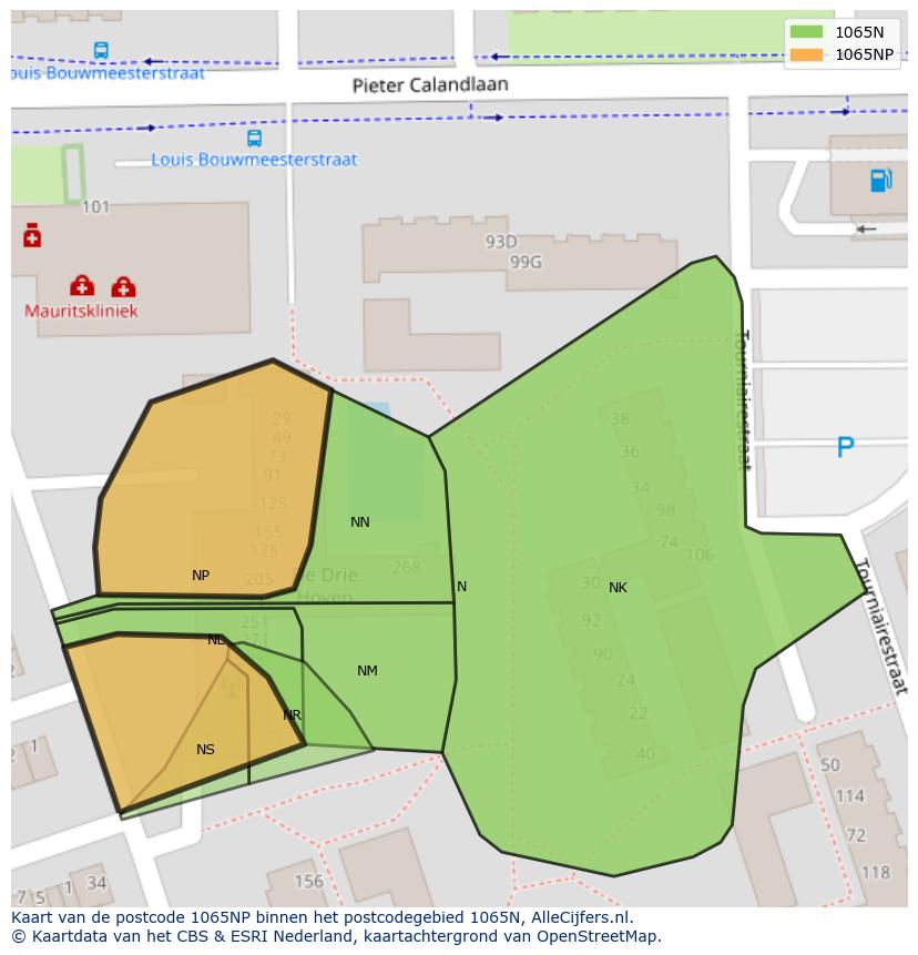 Afbeelding van het postcodegebied 1065 NP op de kaart.