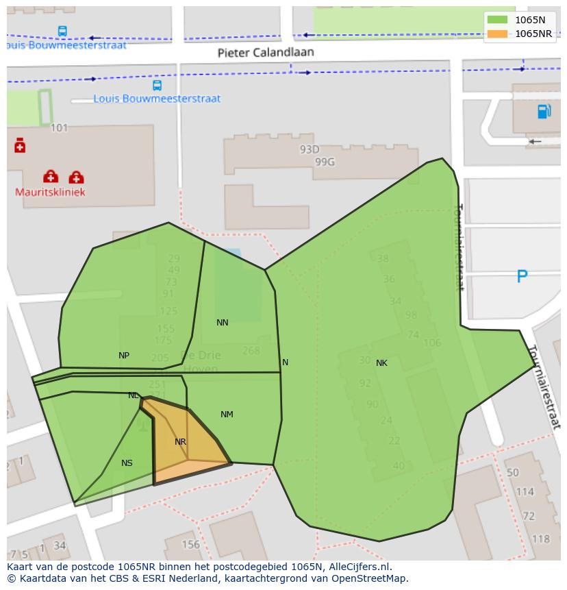 Afbeelding van het postcodegebied 1065 NR op de kaart.