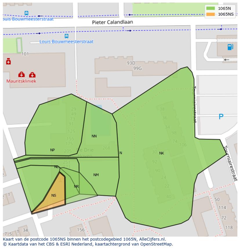 Afbeelding van het postcodegebied 1065 NS op de kaart.