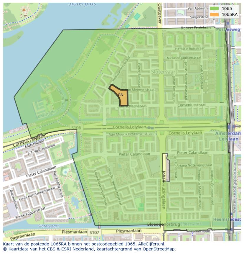 Afbeelding van het postcodegebied 1065 RA op de kaart.