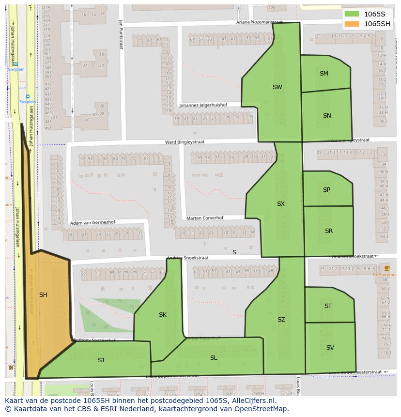 Afbeelding van het postcodegebied 1065 SH op de kaart.