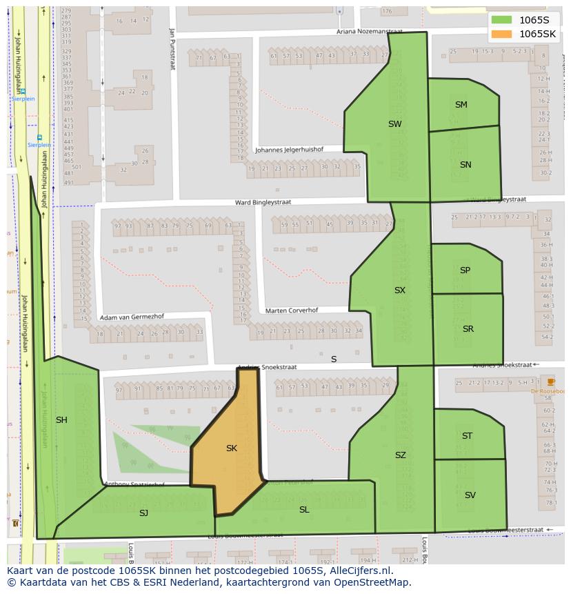 Afbeelding van het postcodegebied 1065 SK op de kaart.