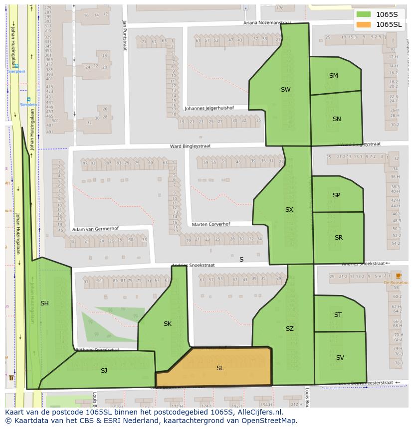 Afbeelding van het postcodegebied 1065 SL op de kaart.