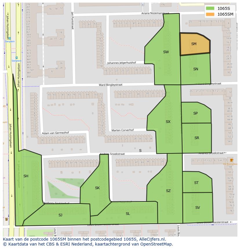 Afbeelding van het postcodegebied 1065 SM op de kaart.