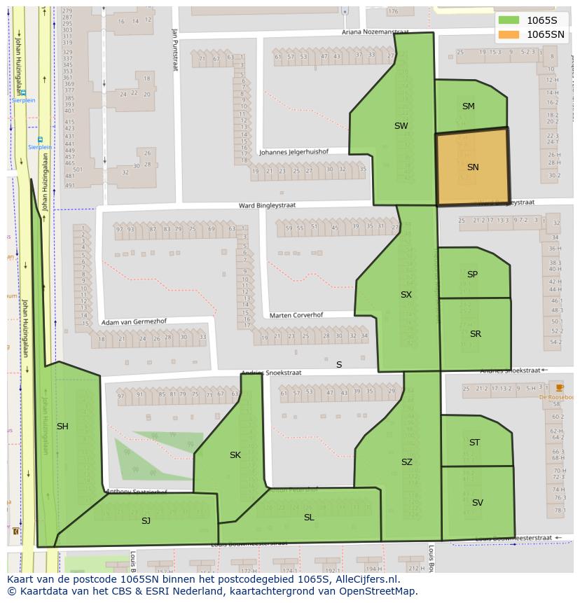 Afbeelding van het postcodegebied 1065 SN op de kaart.