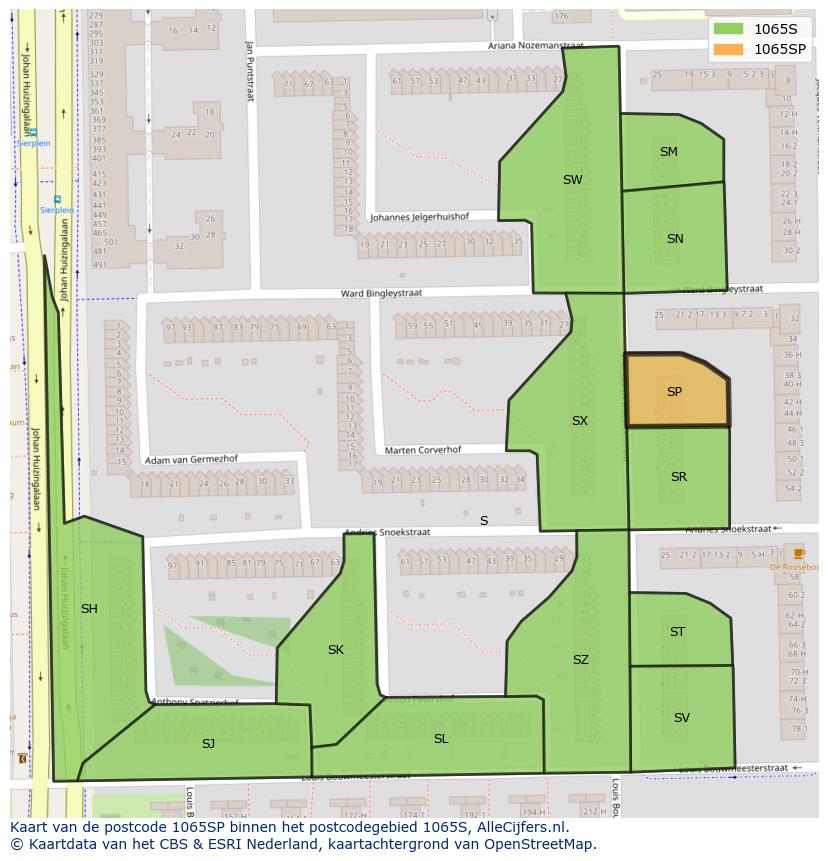 Afbeelding van het postcodegebied 1065 SP op de kaart.