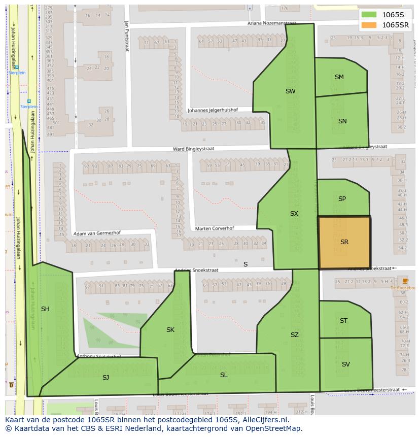 Afbeelding van het postcodegebied 1065 SR op de kaart.