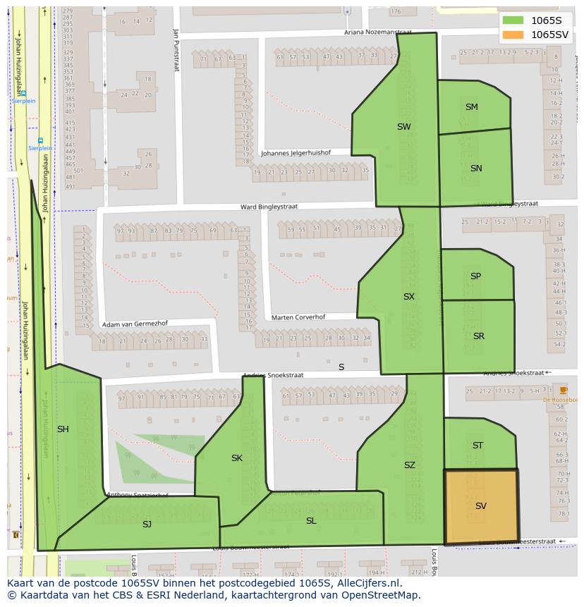 Afbeelding van het postcodegebied 1065 SV op de kaart.