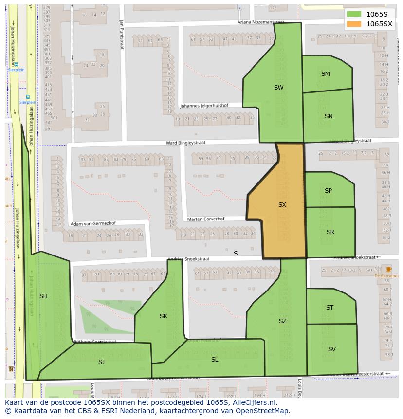 Afbeelding van het postcodegebied 1065 SX op de kaart.