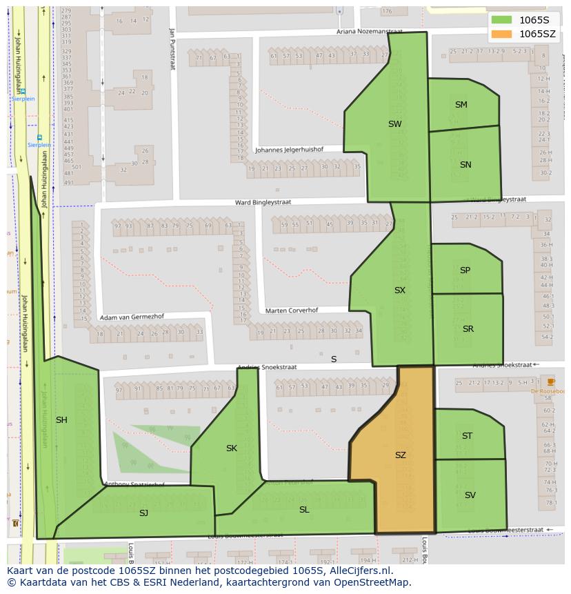 Afbeelding van het postcodegebied 1065 SZ op de kaart.