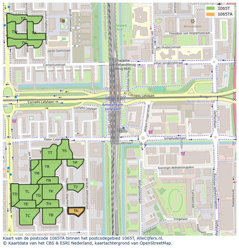Afbeelding van het postcodegebied 1065 TA op de kaart.