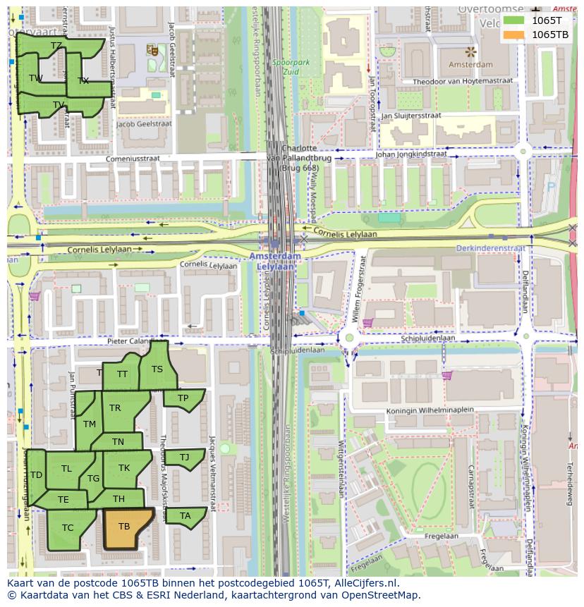 Afbeelding van het postcodegebied 1065 TB op de kaart.