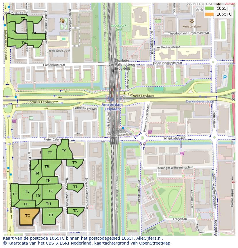 Afbeelding van het postcodegebied 1065 TC op de kaart.