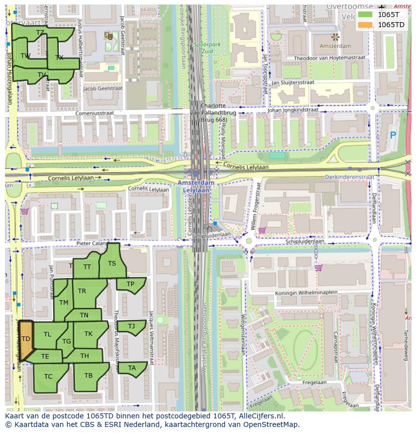 Afbeelding van het postcodegebied 1065 TD op de kaart.