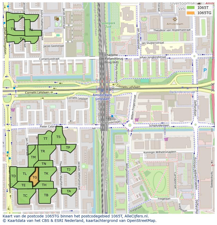 Afbeelding van het postcodegebied 1065 TG op de kaart.