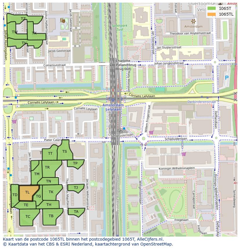 Afbeelding van het postcodegebied 1065 TL op de kaart.