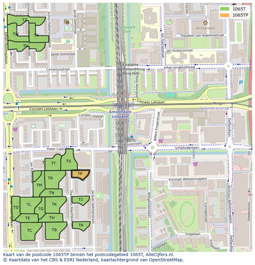 Afbeelding van het postcodegebied 1065 TP op de kaart.