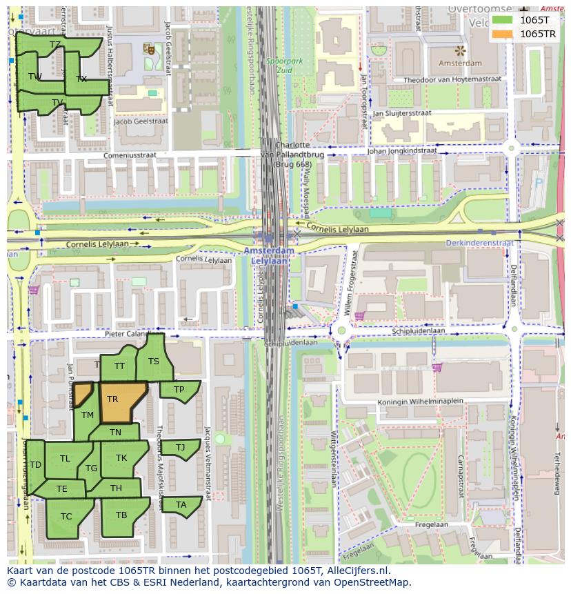 Afbeelding van het postcodegebied 1065 TR op de kaart.