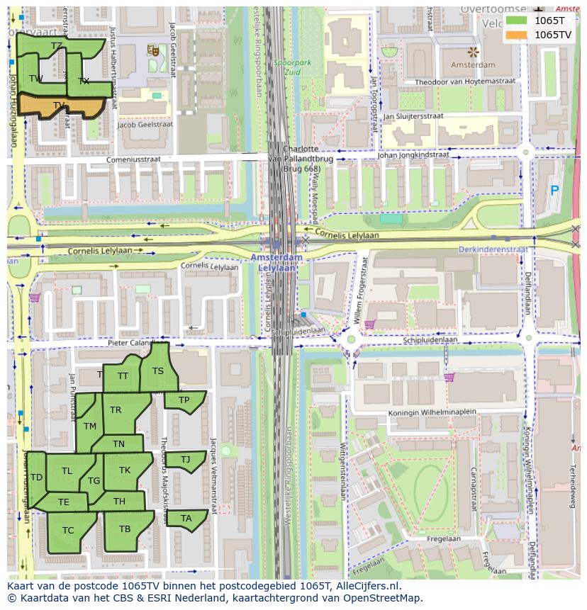Afbeelding van het postcodegebied 1065 TV op de kaart.