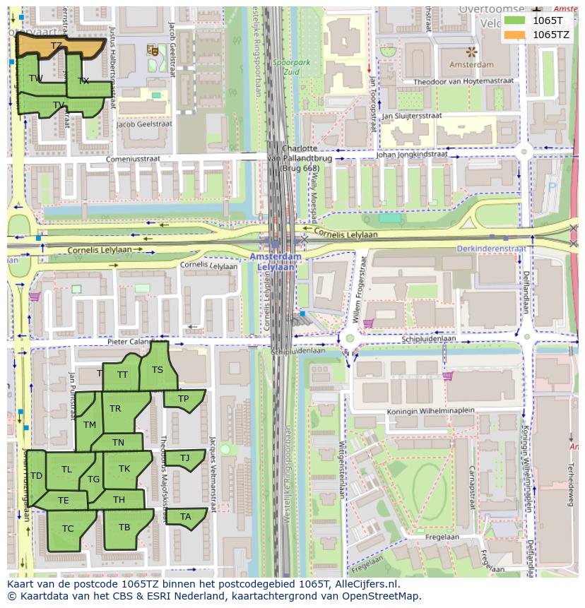 Afbeelding van het postcodegebied 1065 TZ op de kaart.