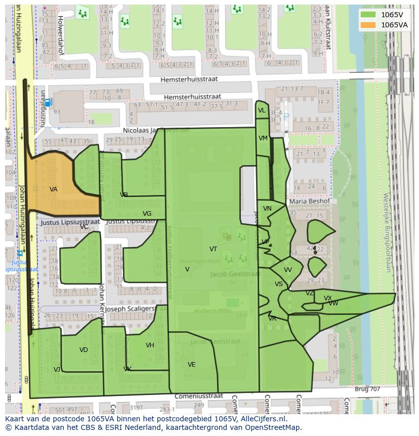 Afbeelding van het postcodegebied 1065 VA op de kaart.