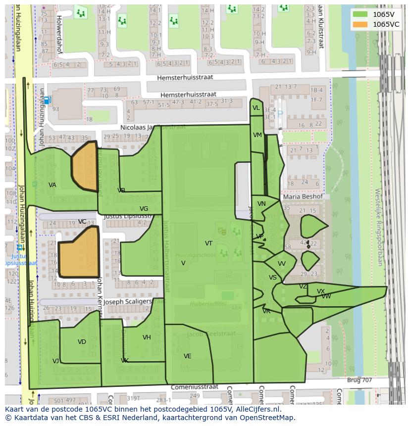 Afbeelding van het postcodegebied 1065 VC op de kaart.