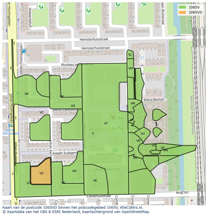Afbeelding van het postcodegebied 1065 VD op de kaart.