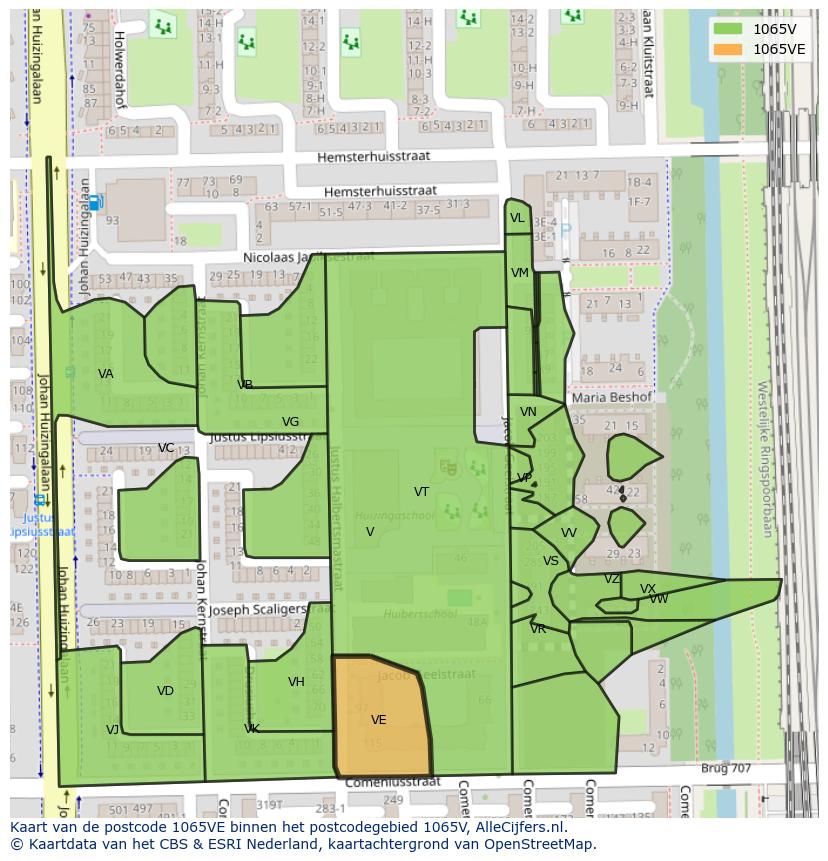 Afbeelding van het postcodegebied 1065 VE op de kaart.