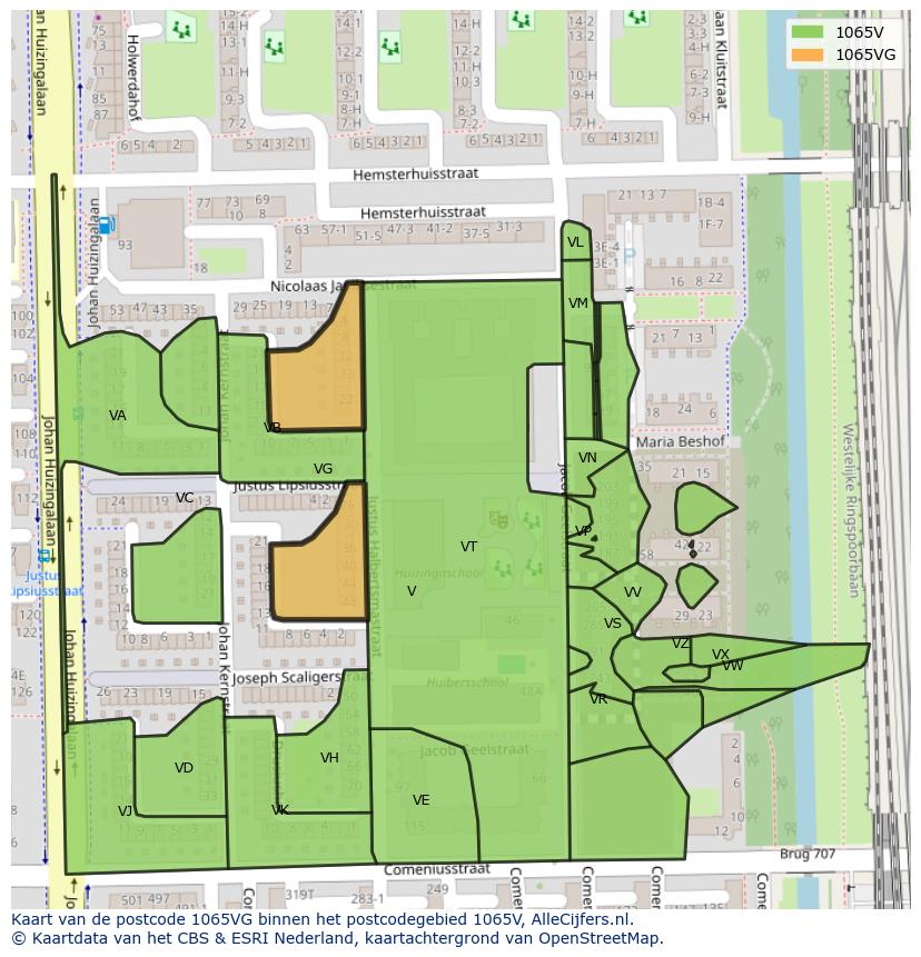 Afbeelding van het postcodegebied 1065 VG op de kaart.