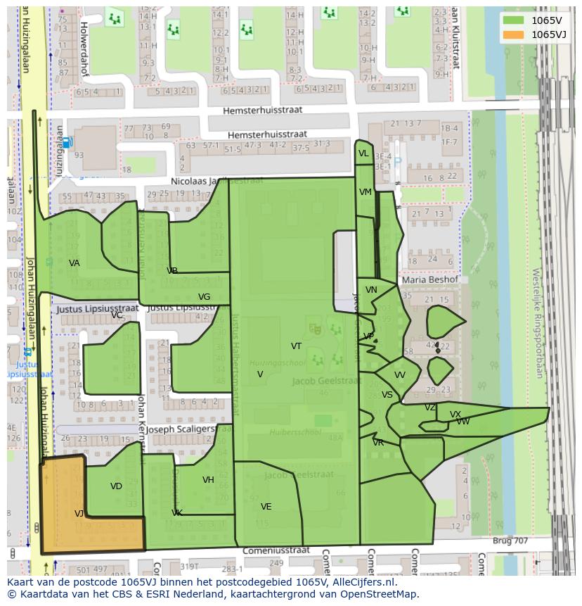 Afbeelding van het postcodegebied 1065 VJ op de kaart.