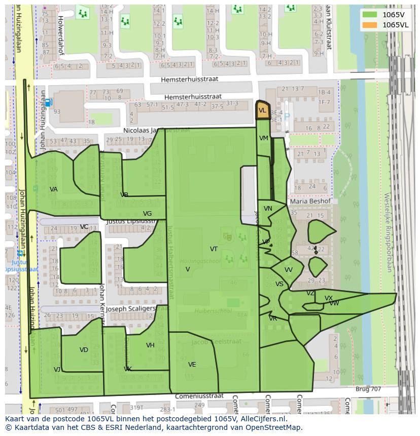 Afbeelding van het postcodegebied 1065 VL op de kaart.